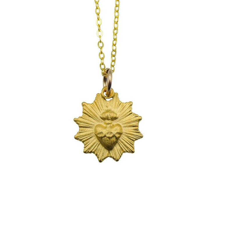 Gold-Plated Silver Sacred Heart Radiant Necklace - Guadalupe Gifts