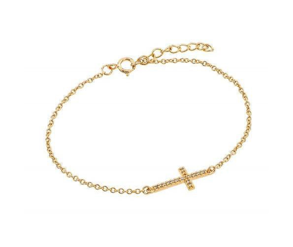 Gold-Plated Silver Sideways Cross Bracelet w/ Zirconias - Guadalupe Gifts