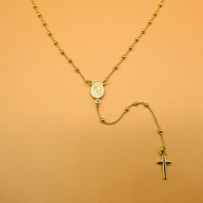 Gold-Plated Silver Tiny Bead Miraculous Medal Rosary Necklace - Guadalupe Gifts