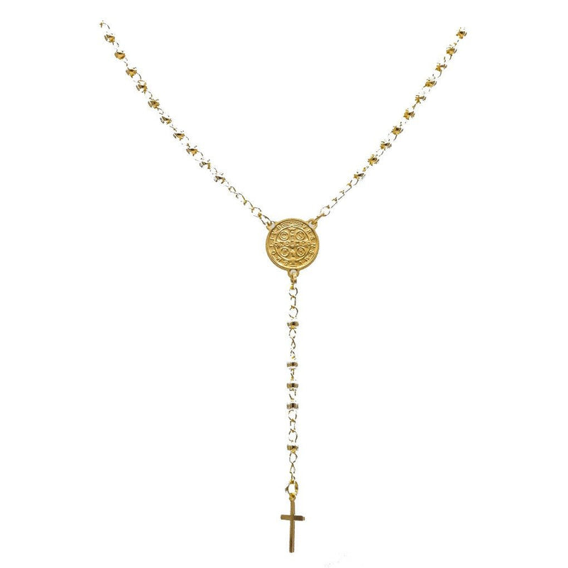 Gold-Plated St Benedict Medal Rosary Necklace - Guadalupe Gifts