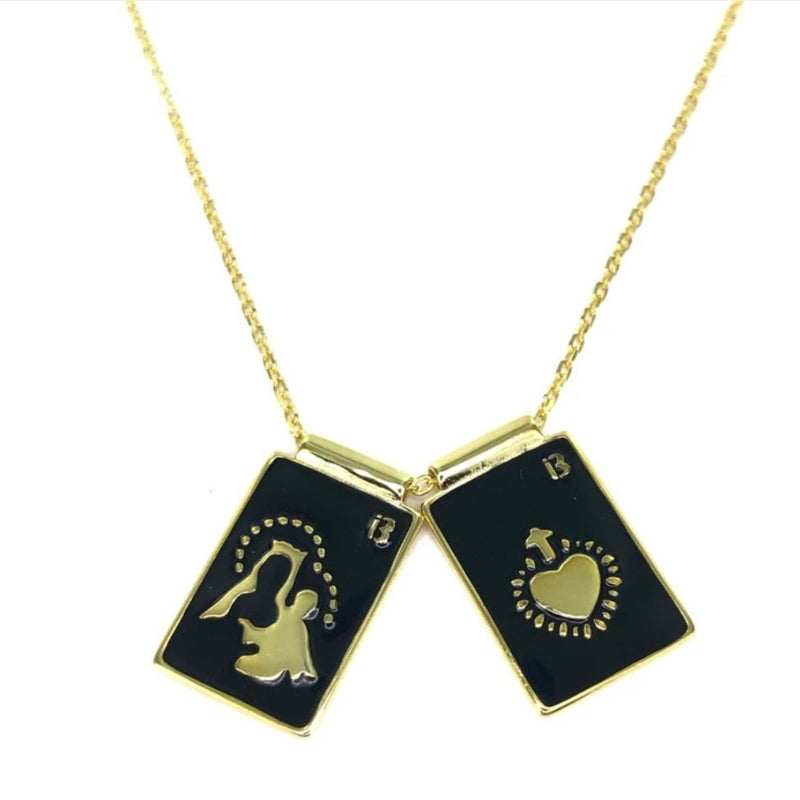Gold-Plated Sterling Silver Black Enamel Scapular Necklace - Guadalupe Gifts