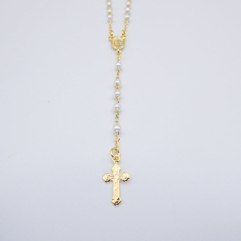 Gold-Plated Tiny Bead Pearl Our Lady of Grace Necklace - Guadalupe Gifts