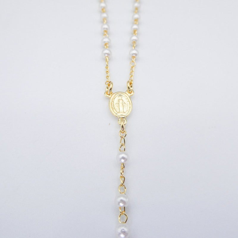 Gold-Plated Tiny Bead Pearl Our Lady of Grace Necklace - Guadalupe Gifts
