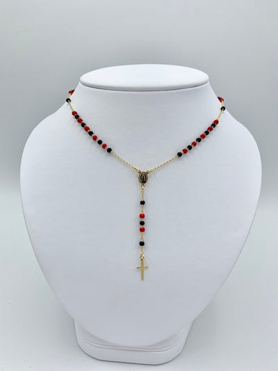 Gold-Plated Tiny Black & Red Beads Our Lady of Grace Necklace - Guadalupe Gifts
