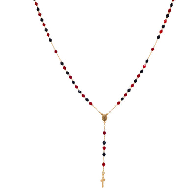 Gold-Plated Tiny Black & Red Crystal Beads Our Lady of Grace Necklace - Guadalupe Gifts