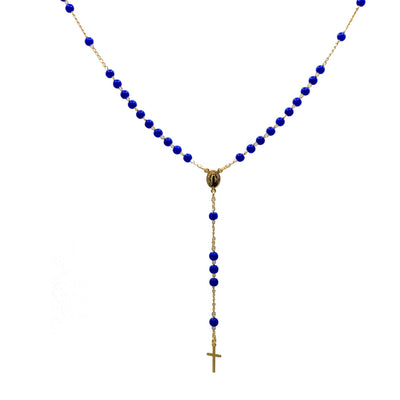 Gold-Plated Tiny Blue Beads Our Lady of Grace Necklace - Guadalupe Gifts
