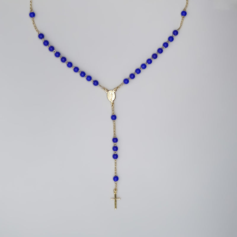 Gold-Plated Tiny Blue Beads Our Lady of Grace Necklace - Guadalupe Gifts