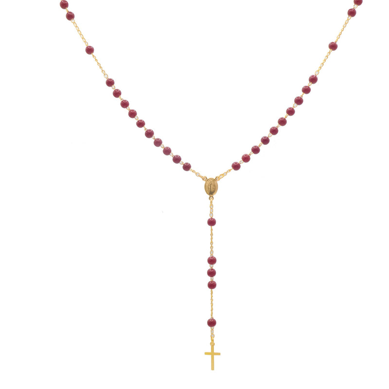 Gold-Plated Tiny Burgundy Beads Our Lady of Grace Necklace - Guadalupe Gifts