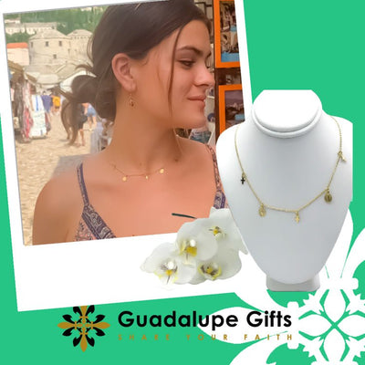 Gold-Plated Virgin Mary Medal & Cross Choker - Guadalupe Gifts
