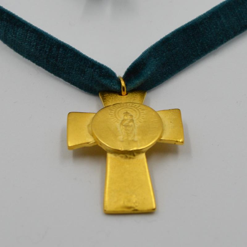 Gold-Plated Virgin Mary Velvet Cross Necklace - Guadalupe Gifts