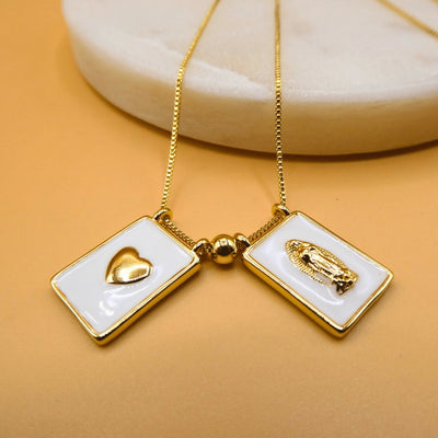 Gold-Plated White Enamel Scapular Necklace - Guadalupe Gifts