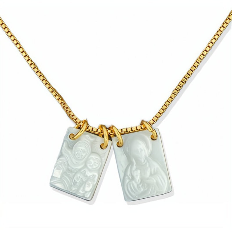 Gold-Plated White Enamel Scapular Necklace - Guadalupe Gifts