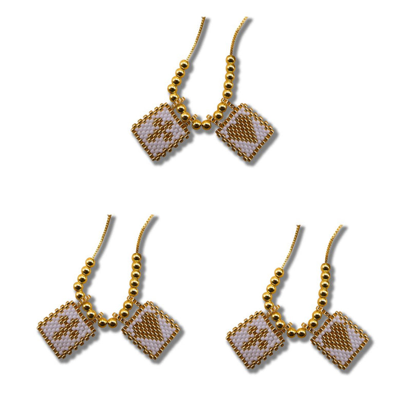 Gold-Plated White Miyuki Necklace with Cross and Heart Charms - Guadalupe Gifts