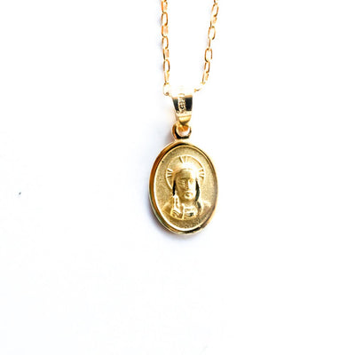 Gold Sacred Heart Oval Medal Necklace - Guadalupe Gifts