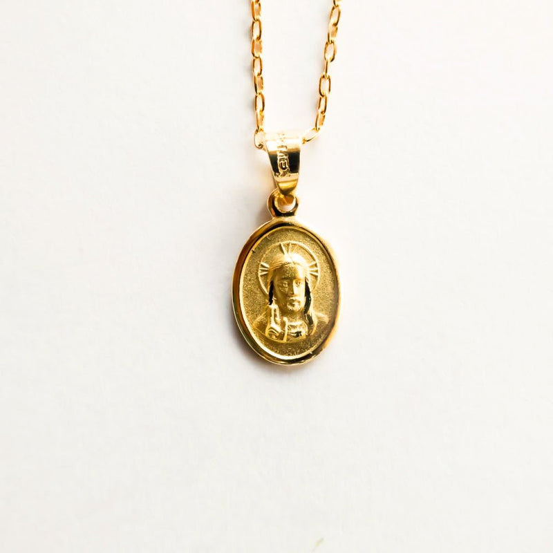 Gold Sacred Heart Oval Medal Necklace - Guadalupe Gifts