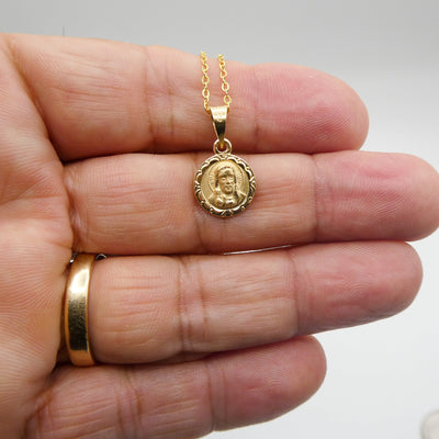 Gold Sacred Heart Round Floral Necklace - Guadalupe Gifts