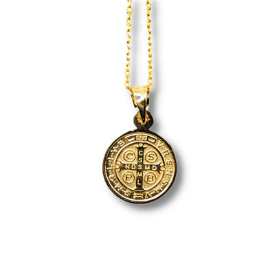 Gold St Benedict Medal Mini Round Pendant - Guadalupe Gifts