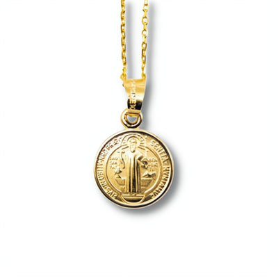 Gold St Benedict Medal Mini Round Pendant - Guadalupe Gifts