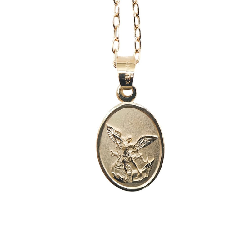 Gold St Michael the Archangel Oval Pendant Necklace - Guadalupe Gifts