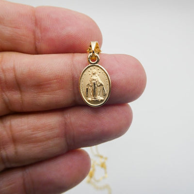 Gold Tiny Miraculous Oval Necklace - Guadalupe Gifts