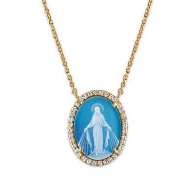 Gold Vermeil Blue Agate Virgen Milagrosa Conmemorativa Halo 18" - Guadalupe Gifts
