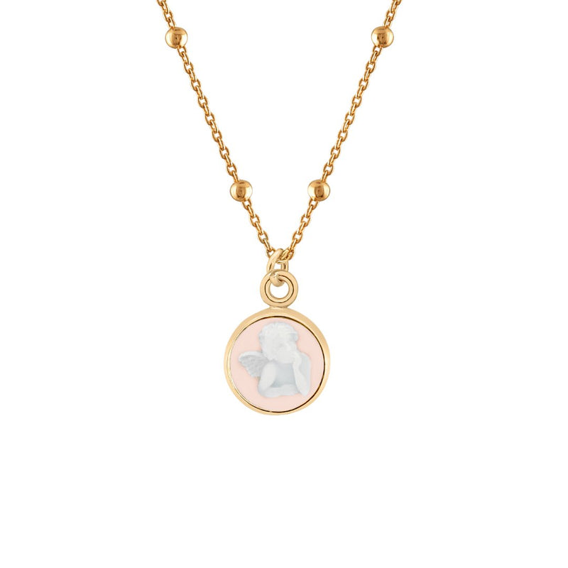 Gold Vermeil Pink Agate Angel Necklace 18" - Guadalupe Gifts