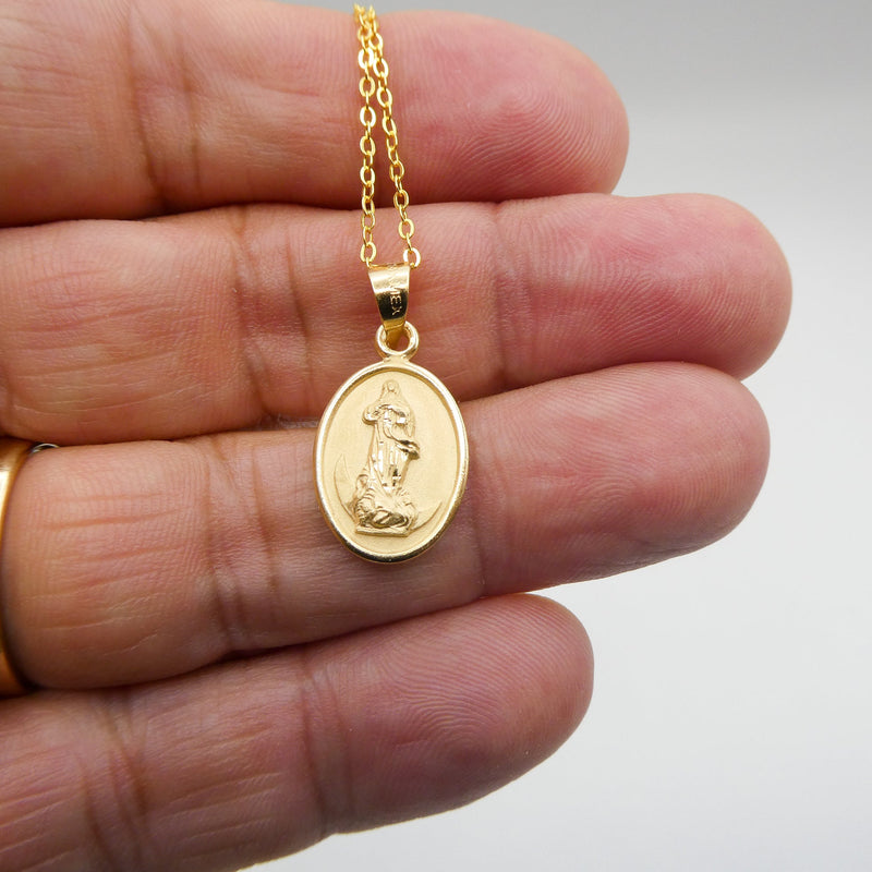 Gold Virgin Mary Oval Necklace - Guadalupe Gifts
