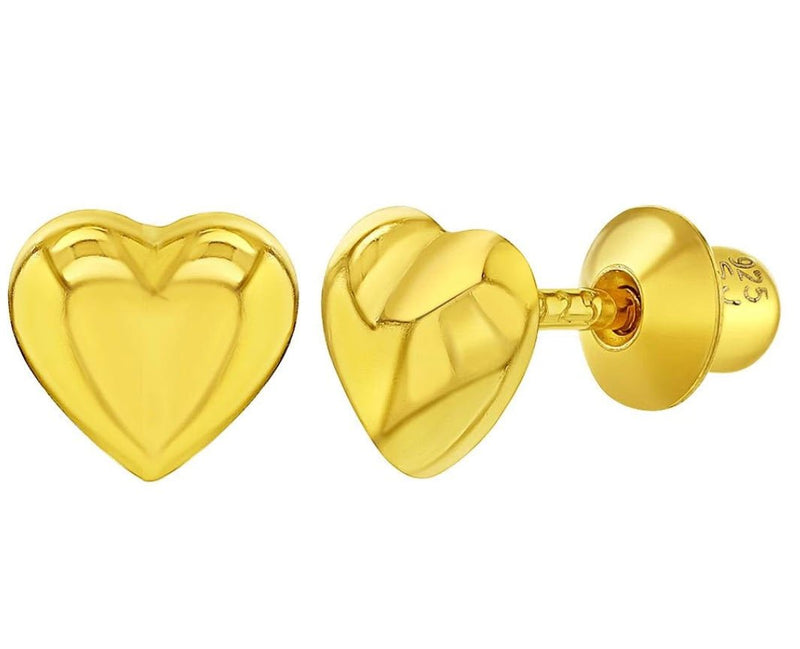 Golden Silver Heart Small Screw Back Earrings - Guadalupe Gifts