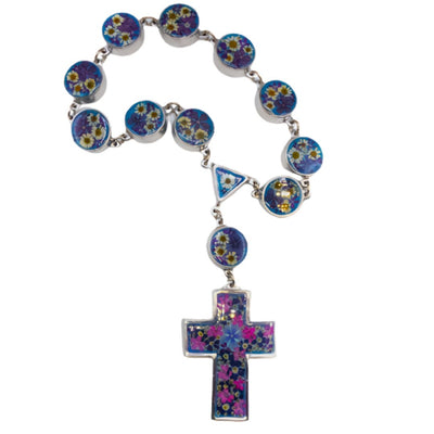 Grand Rosary Wall Ornament w/ Pressed Flowers - Guadalupe Gifts
