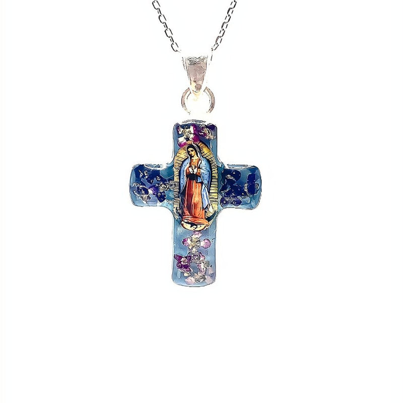Guadalupe Cross Small Necklace w/ Pressed Flowers - Guadalupe Gifts