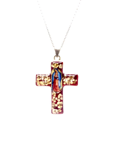 Guadalupe Medium Cross Necklace w/ Pressed Flowers - Guadalupe Gifts