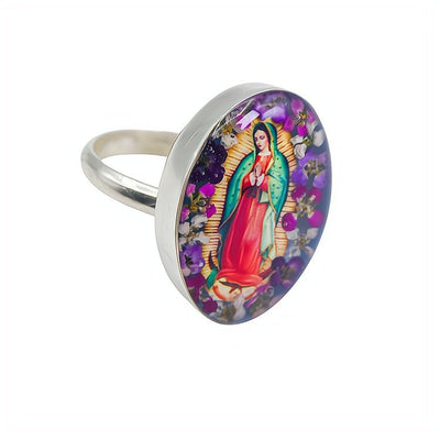 Guadalupe Oval Adjustable Ring w/ Pressed Flowers - Guadalupe Gifts