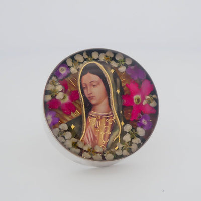 Guadalupe Round Adjustable Ring w/ Pressed Flowers - Guadalupe Gifts