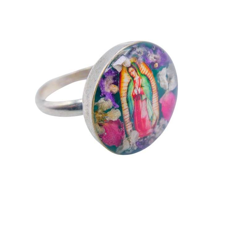 Guadalupe Shaped Ring w/ Pressed Flowers - Guadalupe Gifts