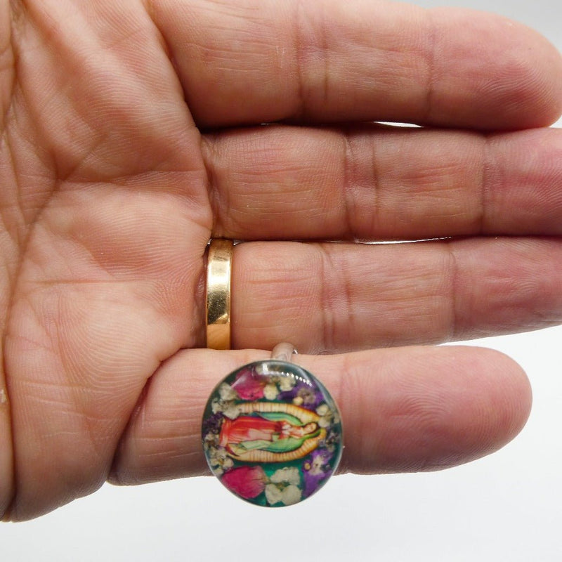 Guadalupe Shaped Ring w/ Pressed Flowers - Guadalupe Gifts
