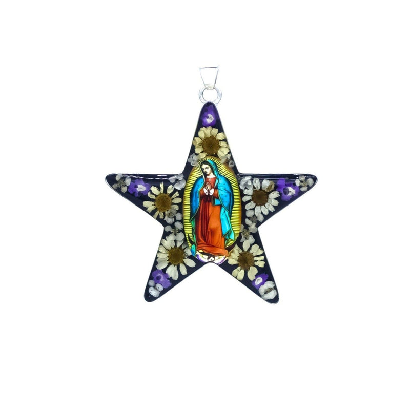 Guadalupe Star-Shaped Large Medallion w/ Pressed Flowers - Guadalupe Gifts