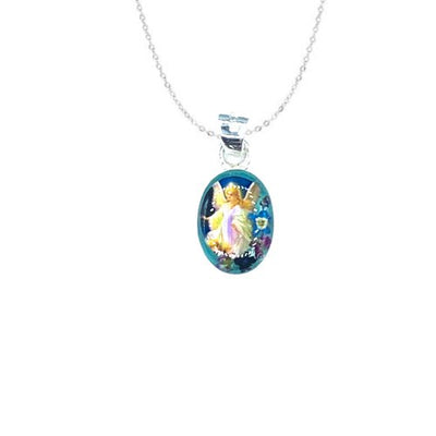 Guardian Angel Mini Oval Pendant w/ Pressed Flowers - Guadalupe Gifts