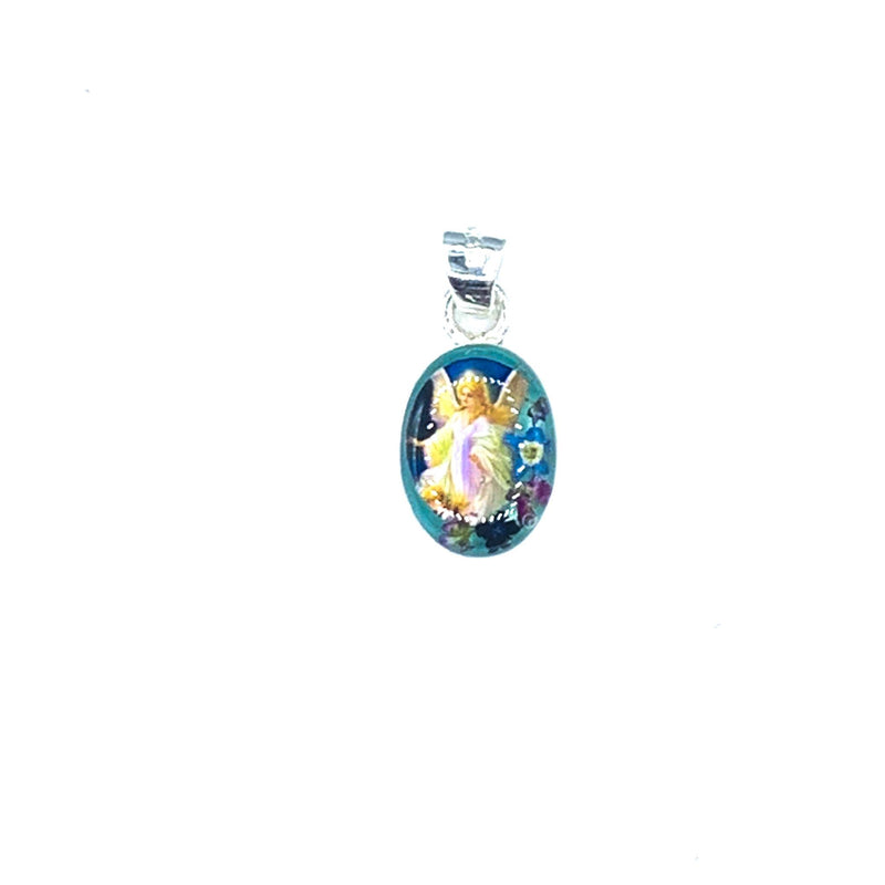 Guardian Angel Mini Oval Pendant w/ Pressed Flowers - Guadalupe Gifts