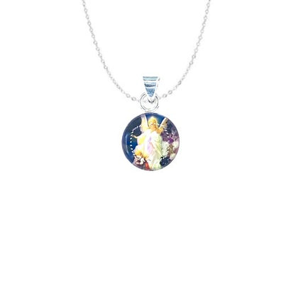 Guardian Angel Mini Round Pendant w/ Pressed Flowers - Guadalupe Gifts