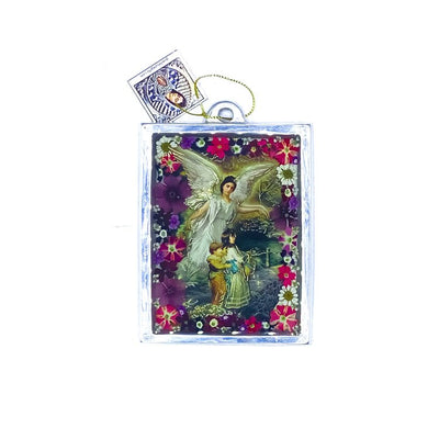 Guardian Angel Wall Frame w/ Pressed Flowers 4.5" x 3.25" - Guadalupe Gifts