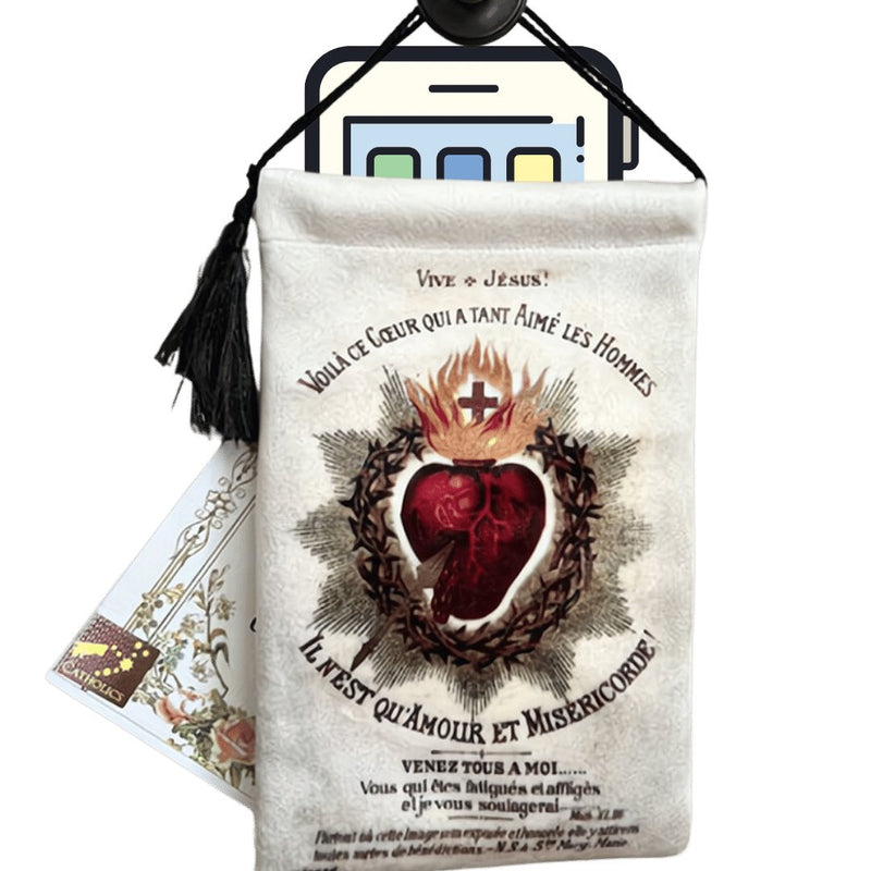 Heart of Jesus Vintage Phone Pouch 9" x 5" - Guadalupe Gifts