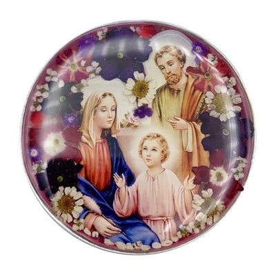 Holy Family Rosary Box w/ Pressed Flowers 2.9" x 1.5" x 2" - Guadalupe Gifts