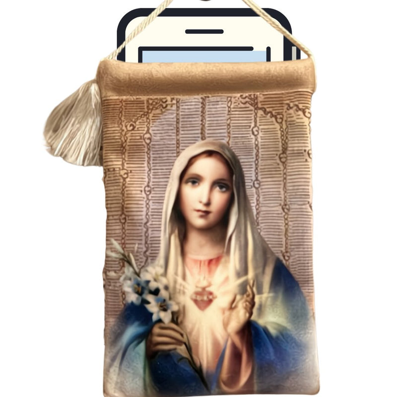 Immaculate Heart of Mary Phone Pouch 9" x 5" - Guadalupe Gifts