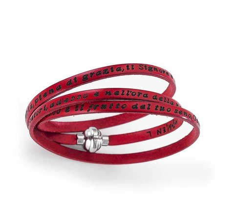Leather Bracelet "Our Father" Prayer in English - Red - Guadalupe Gifts