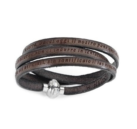 Leather Bracelet "Our Father" Prayer in Italian - Mud - Guadalupe Gifts