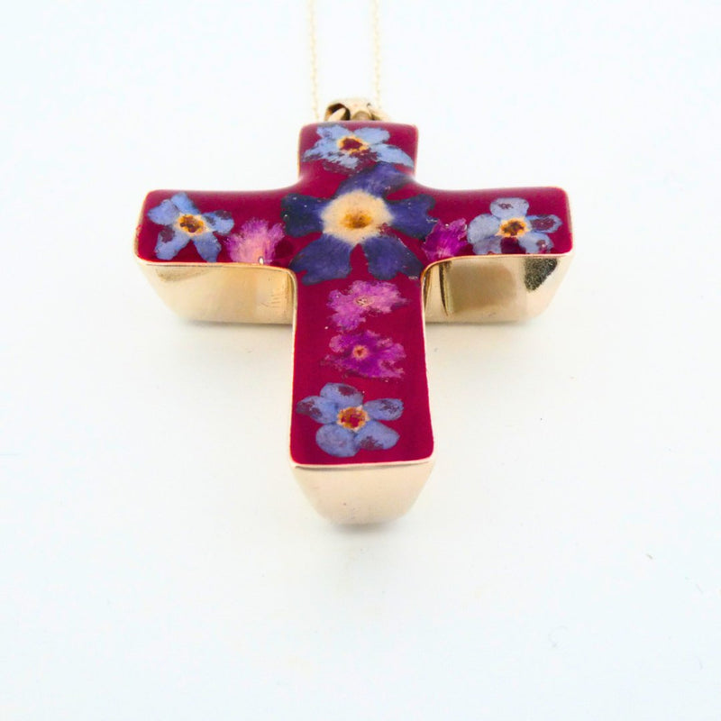Medium Cross Necklace w/ Pressed Flowers - Guadalupe Gifts