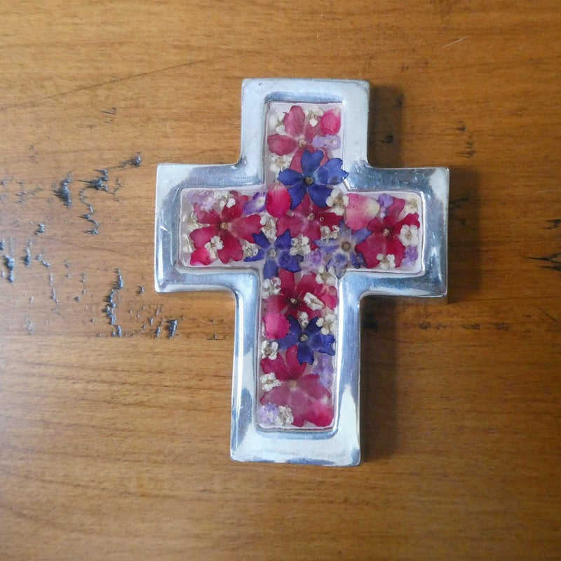 Mini Cross w/ Pressed Flowers 3.5" - Guadalupe Gifts