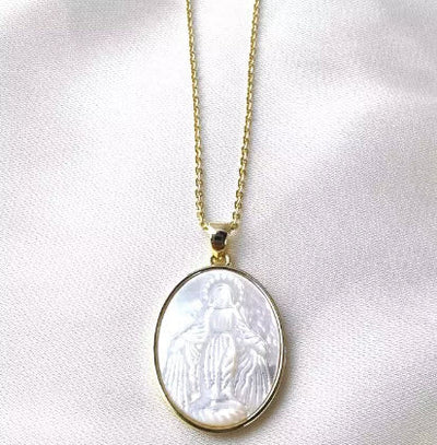 Mother of Pearl Our Lady of Grace Necklace - Guadalupe Gifts