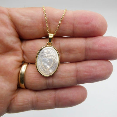 Mother of Pearl Sacred Heart Necklace - Guadalupe Gifts