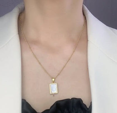 Mother of Pearl Sacred Heart Square Gold-Plated Necklace - Guadalupe Gifts